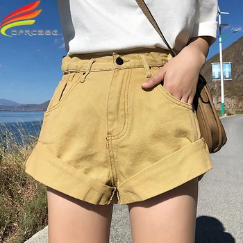 Pantaloni Scurți Din Denim Pentru Femei De Vară 2020 Mai Recente Stil De Street Wear Talie Mare Sertizare Bomboane De Culoare De Pantaloni Scurți De Blugi De Vara Pantaloni Scurti Femei