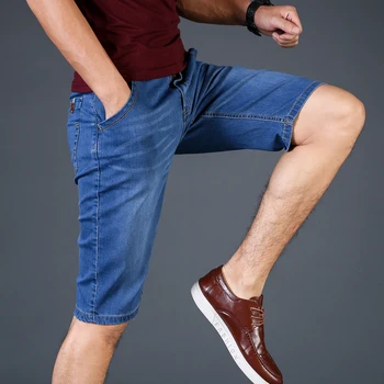 Plus dimensiune 40 42 44 46 Vară Subțire Noi Oameni de Afaceri Denim pantaloni Scurți de Moda Casual Stretch Slim Blue Jeans Scurt