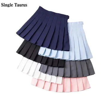 Preppy Fusta Plisata Fete Streetwear O Linie De Tenis Fusta Talie Mare Coreeană Rosu Roz Albastru Mini-Jupe Femme Bleumarin Pentru Femei Fuste