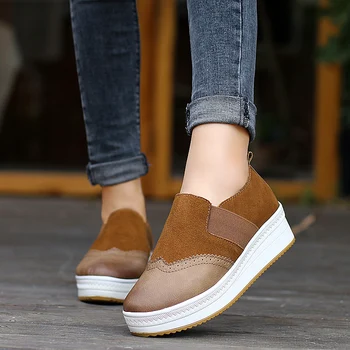 Primăvara Plat Platforma Mocasini Femei Pantofi Femei piele de Căprioară Femei Hei Continuă 5cm Pantofi Brogue Flatform Alunecare