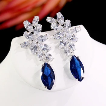 Produs nou, AAA zircon femei albastru picătură cercei bijuterii de moda picătură de apă de design cercei rochie de seara accesorii