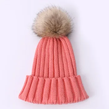 Pălării De Iarnă Pentru Copil Cu Faux Blana Pompon În Aer Liber Cald Knit Beanie Hat Pentru Fete Băiat De Cald Capac Solid De Culoare Moda Capota Pălărie