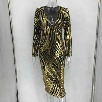 Seara Sexy Black Gold Sequin Rochie Femei Befree Petrecere Vestido V-gât Adânc Streetwear Rochie de Lux, Club de noapte, Rochii, Haine