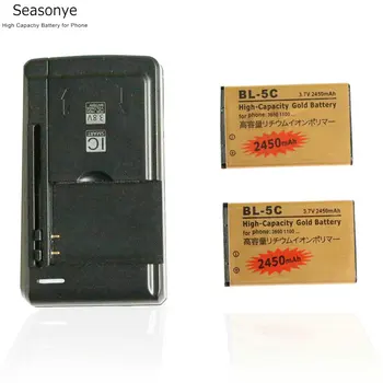 Seasonye 2x 2450mAh BL-5C BL5C BL 5C Aur Înlocuire Baterie + Încărcător Universal Pentru Nokia C2-06 C2-00 X2-01 1100 6600 1000