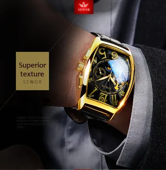 SEWOR de Moda de Lux Ceas de Aur pentru Bărbați Mon Faza Tourbillon Ceasuri Mici Secunde Automate Mecanice Ceasuri Reloj Hombre