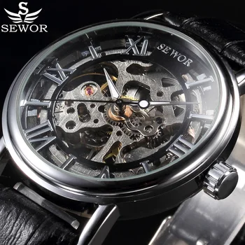 SEWOR Luxury Brand de Top Ceas Mecanic Skeleton Ceasuri Barbati Ceas Casual din Piele de Moda Ceasuri de mana Erkek Kol Saati Relojes