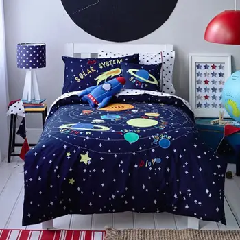 Sistemul solar brodate lenjerie de pat pentru copii desene animate carpetă acopere star cearsaf de pat băiat dormitor husă de pilotă cadou de ziua de nastere