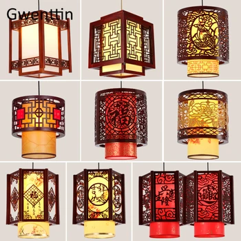Stil chinezesc din Lemn de Epocă Pandantiv Lumini Sală de Mese Restaurant Agățat Lampă cu LED-uri Corpuri de Iluminat Living Home Decor corp de Iluminat