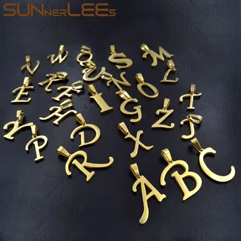 SUNNERLEES Moda Bijuterii 26 Litera a~Z Steel/Aur Color din Oțel Inoxidabil Pandantiv Opțional Lanț Coliere Pentru Barbati Femei LP04
