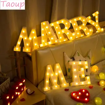 Taoup Alb Cald de la a la Z Semn LED-uri Lumină Scrisoare de Dragoste Inima se Căsătorească cu Mine Happy Birthday Party Decor Petrecere de Nunta, Accesorii DIY