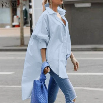 Tiv neregulate Cămașă de Moda ZANZEA Elegant cu Maneci Lungi Rever Gât Topuri Femeile Solid Bluza Vrac Casual Blusa Birou Doamnă Combinezon