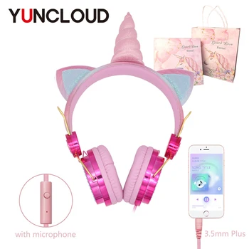 Unicorn Cu Fir Căști Cu Microfon Fete Fiica Copiii Muzică Stereo De Căști Pentru Telefon Calculator Gamer Cască Copii Cadou