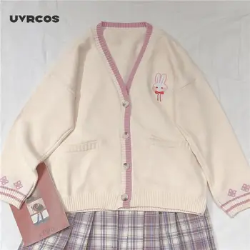 UVRCOS Noua Toamna-coreean Mori Fata Dulce Drăguț Bunny Broderie Pulover Tricotate Femei Japoneze Maneca Lunga Cardigan Strat Tricotaje