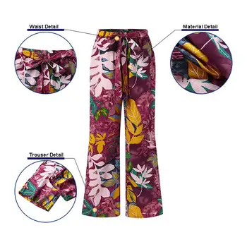 ZANZEA Vintage Florale Imprimate Largi Picior Pantaloni de Vara Pantaloni largi pentru Femei Boem Casual, Talie Elastic Lenjerie de pat din Bumbac Plus Dimensiune Pantalon