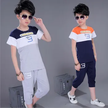 Îmbrăcăminte Pentru Băieți 3 Cuvânt Set Sport Maneca Scurta Copii, Seturi De Haine Pentru Culoarea Navy / Gri 4-13 Ani 2018 Vara