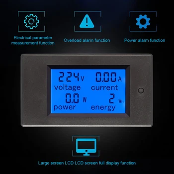 100A AC de Plastic Digital Display LCD Monitor de Putere Cristal Tensiune de Alimentare Curent Contor de Energie de Fundal Alarmă de Suprasarcină Detector
