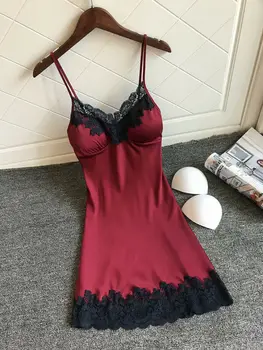 2020 Vânzare Fierbinte Sexy rochie fără Mâneci Curea de Spaghete Doamnelor fara Spate V-gât Lace Solid de Culoare Mozaic Babydoll Sleepwear Noapte Veșminte