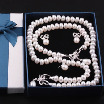 4 Elemente naturale de cultură de apă dulce pearl bijuterii seturi de s925 argint pandantiv colier cercei fine bijuterii de nunta
