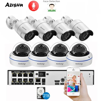 AZISHN H. 265+ 8CH 5MP POE NVR Kit Audio Sistem CCTV de 5MP Dome Camera IP de Detectare a Feței P2P Video de Interior/Exterior camere de Supraveghere