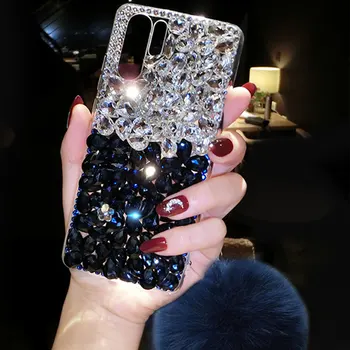 Bling Bijuterii Stras Cristal de Diamant Hairball Cazul în care Telefonul Pentru huawei Y9 Prim-2019 P40 P30 Pro Onoarea 20 lite 9X 8C 8X Acoperi