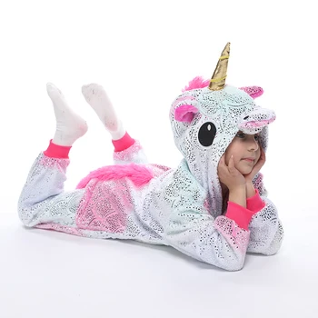Copii Anime Pijamale Unicorn Fată Băiat Pijama de Desene animate de Animale Cosplay Pijama Salopeta Kigurumi Copii Unicorn costumașul 4-12Y