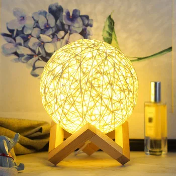 Creative Lampa de Masa Rattan lumina LED Noapte Lumina Lunii Lampa Bedroom Home Decor Nunta Lunii Birou Aprinde Lampa de pe Noptiera