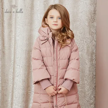 DKH15155 dave bella iarna pentru copii fete 5Y-13Y moda solid jos haina copii de 90% alb rață jos căptușit jacheta copii