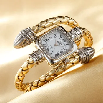 Elegant Lux Pătrat Coajă de Oțel Cuarț Încheietura Ceas Ore Bratara pentru Femei Doamnelor Aur Feliuta Timer