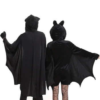 Halloween Costum de Liliac Capota Catsuit Bărbați Adulți Femei Copii Group Negru Body Cosplay Aripi Costum de Lux Pentru Doamna Fata de Copil 3XL