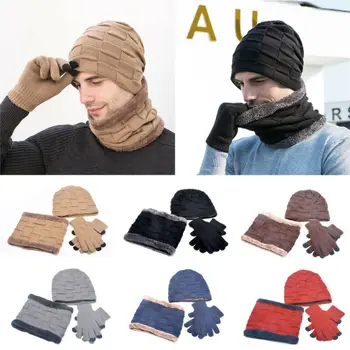 Noi 2020 Bărbați Femei Iarna 3 Piese Set Knit Beanie Pălărie Eșarfă Mănuși Touchscreen Costum Cald