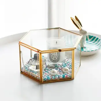 Nordic Breloc Cutie Hexagonală De Sticlă Transparentă Ring Inel De Nunta Cutie Veșnică Floare Capac De Sticlă Inovatoare Decor Acasă