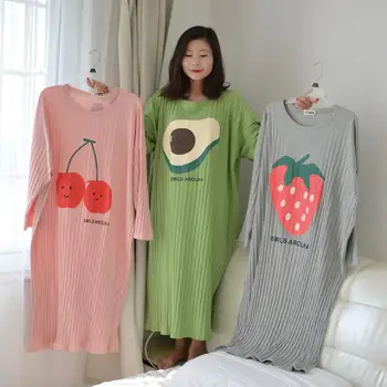 Primavara-Vara Femei Desene Animate Fructe Pijamale De Agrement De Lungă Maneca Cămașă De Noapte Pentru Femei Camasa De Noapte, Pijamale Rochie De Noapte