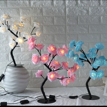 Recent a Crescut în Formă de Lampă de Masă cu Flori de Trandafir Copac Decorativ Lumina pentru Camera de zi Dormitor XSD88