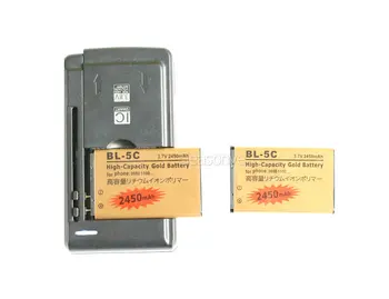 Seasonye 2x 2450mAh BL-5C BL5C BL 5C Aur Înlocuire Baterie + Încărcător Universal Pentru Nokia C2-06 C2-00 X2-01 1100 6600 1000