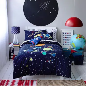 Sistemul solar brodate lenjerie de pat pentru copii desene animate carpetă acopere star cearsaf de pat băiat dormitor husă de pilotă cadou de ziua de nastere
