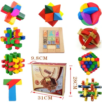 10BUC/MULT mai Multe Culori Lemn Jucarii Puzzle Clasic IQ-ul 3D din Lemn de Centralizare Burr Puzzle-uri Mintea Teaser Creier Joc Jucărie Adulți Copii