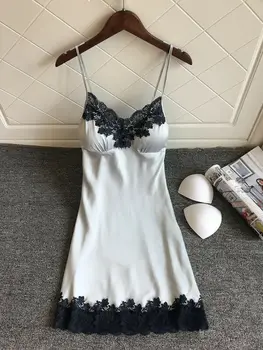 2020 Vânzare Fierbinte Sexy rochie fără Mâneci Curea de Spaghete Doamnelor fara Spate V-gât Lace Solid de Culoare Mozaic Babydoll Sleepwear Noapte Veșminte