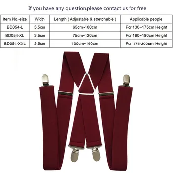 BD054-Plus Dimensiune Vin Roșu Bărbați Bretele 3,5 cm Lățime Reglabile Elastice X Suspensor Clipuri pe Bretele Pantaloni Femei Adulte