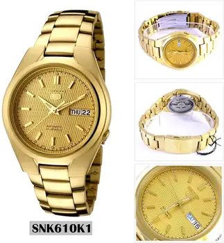Bărbați automat ceas Seiko 5 SNK610K1 cadran auriu curea din otel automată bărbați ceas cadran auriu bratara otel inoxidabil