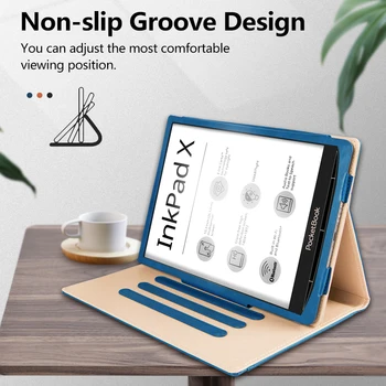 Caz Stand pentru Pocketbook Inkpad X 2020, 10.3 inch, din Piele Funda pentru Pocketbook InkPad X cu Curea de Mână Buzunar Mare Capa