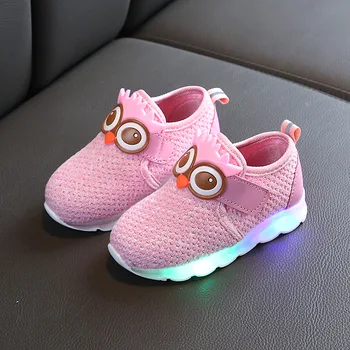 Copii Luminoase Net Tesatura Pantofi de Sport coreean Baby Owl Ochii Aer Respirabil ochiurilor de Plasă Luminoasă Băieți, Fete, Copii, Lumina LED-uri Adidași