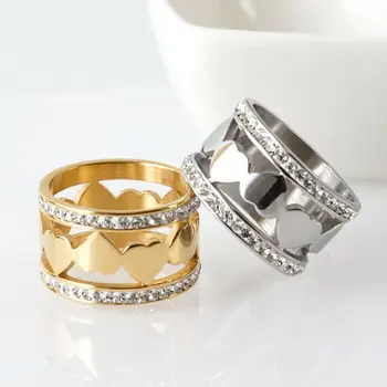 De moda de Argint de Culoare de Aur in Forma de Inima Inel Gol Afară CZ de Cristal Inel de Nunta Bijuterii din Oțel Inoxidabil de Brand Iubit Inel pentru Femei