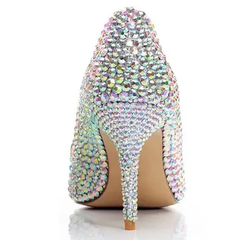 Doamnelor pantofi cu toc de cristal Stras deget a subliniat doamna pantofi cu toc femei pompa de pantofi de nunta încăltăminte într-talon pour femme