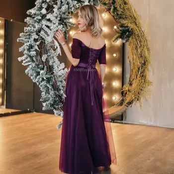Frumusețea Emily Struguri Violet Rochii de Seara 2019 Mult pentru Femei, O linie de Jumătate Maneca Formală de Seară, Rochii de Petrecere, Rochii de Bal