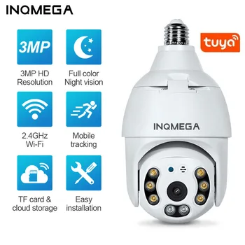 INQMEGA E27 Bec Tuya Wifi Camera 3MP HD PTZ Cam cu Lumina de Noapte Viziune Doi Vorbesc de Urmărire Auto pentru Interior Sau Exterior