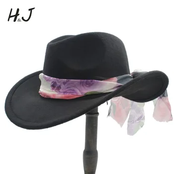 Moda Womem Bărbați De Lână Western Cowboy Pălărie Pentru Doamne Elegante Vest Cuvânt Margine Largă Fermiera Jazz Capac