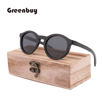 Noi pur manual de bambus cadru negru fără nas ochelari retro moda rotund bărbați și femei ochelari de soare TAC ochelari de Soare