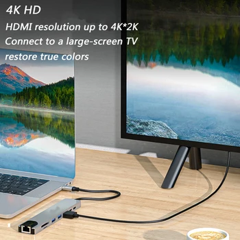 USB Docking Station Tip C HUB Usb-C la 4K HDMI, RJ45, USB 3.0 Adaptor PD Încărcare SD/TF Card Reader pentru MacBook Samsung Dock