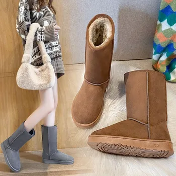 2020 Femei Pantofi Noi Cizme de Zapada cu Mare Iarna, la Mijlocul lunii Vițel Plus Catifea Cizme pentru Femei Cald Mini-dovada Cizme de piele de Vacă