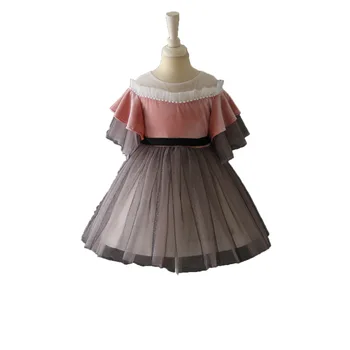 2020 Fete Noi Catifea Volane Rochie pentru Copii Princess Shoulderless Xmas Dress pentru Adolescenti, Copii Rochie de Bal Foram; Costum